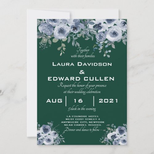 dark green color wedding Invitation with flower