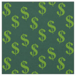 Dark Green Colored Fabric With Dollar Signs Print