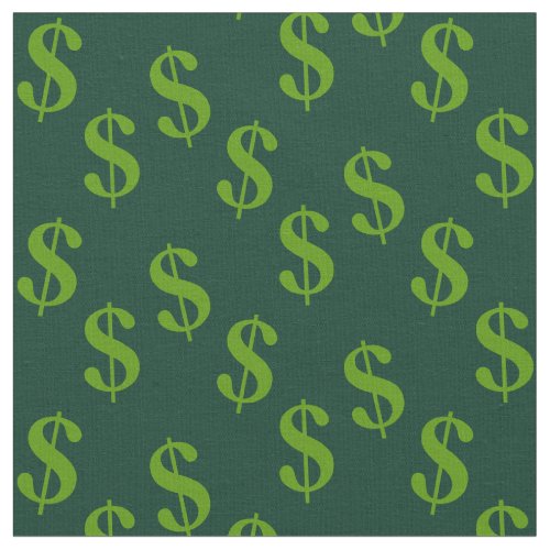 Dark Green Colored Fabric With Dollar Signs Print