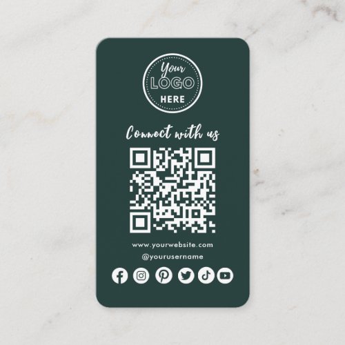 Dark Green Connect With Us Social Media QR Code Business Card