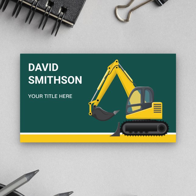 Dark Green Construction Bulldozer Excavator Business Card (Creator Uploaded)
