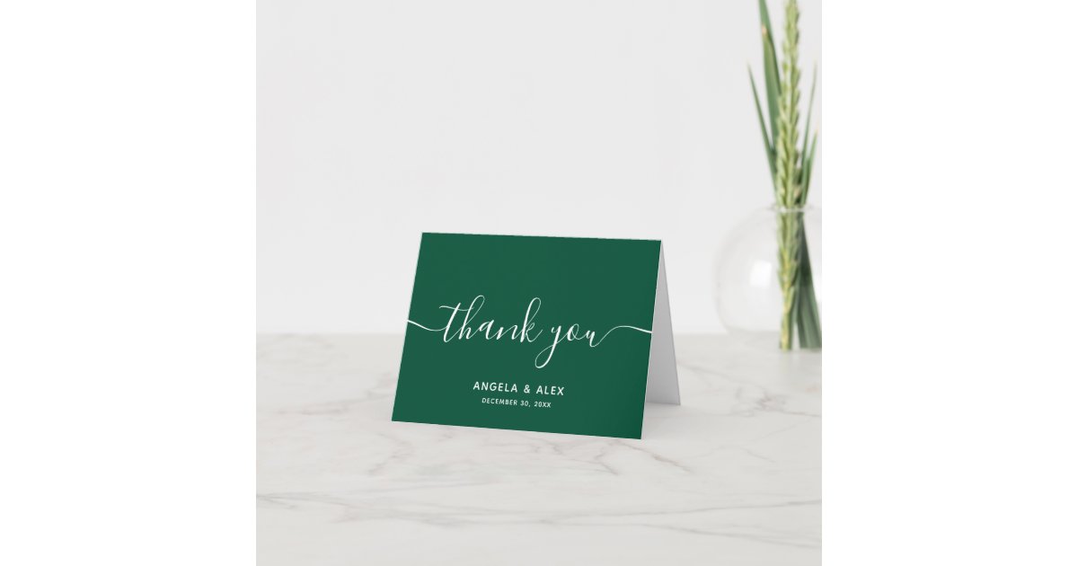 Dark Green Contemporary Elegant Font Wedding Thank You Card | Zazzle