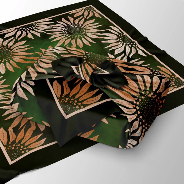Dark Green Copper Boho Batik Sunflower Pattern Bandana (Creator Uploaded)