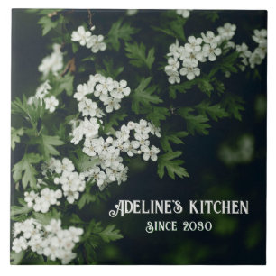 Dark green cottagecore / floral Personalized name Ceramic Tile