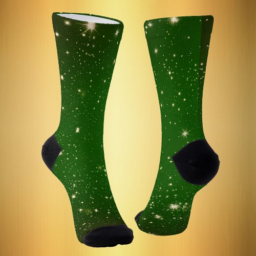 Dark Green Covered in Bright Gold Twinkle Stars Socks