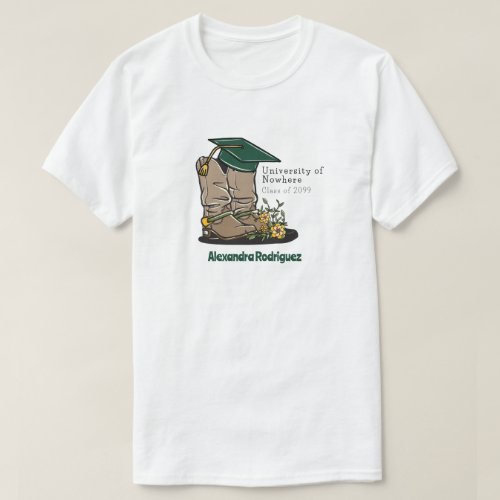Dark Green Cowboy Boot Graduation Cap  Flowers T_Shirt