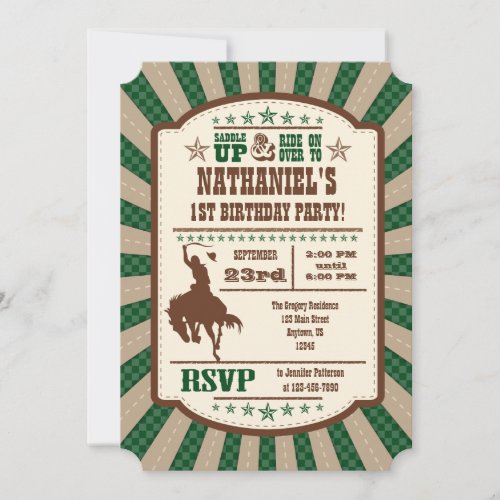 Dark Green Cowboy Rodeo Birthday Party Invitation