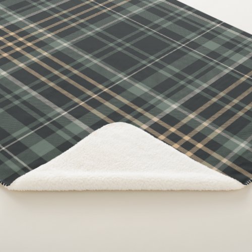 Dark Green Cream Plaid Sherpa Blanket