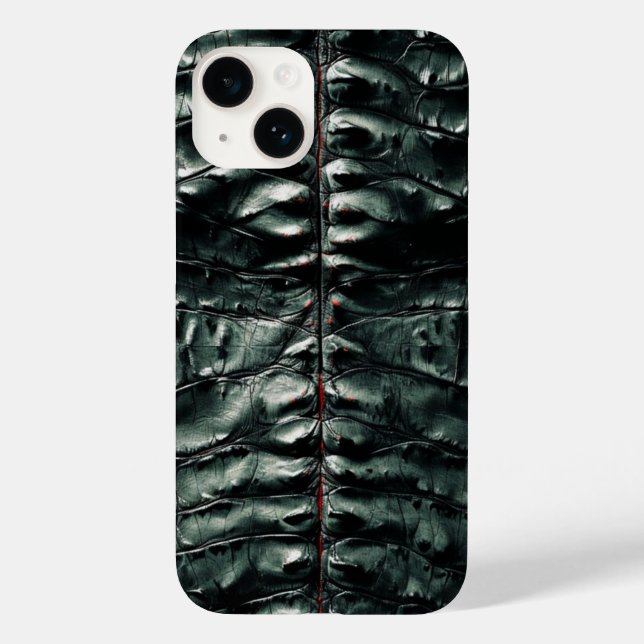 Dark Green Crocodile Skin iPhone 14 Case (Back)