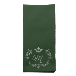Dark Green Crown Crest Monogrammed Cloth Napkin