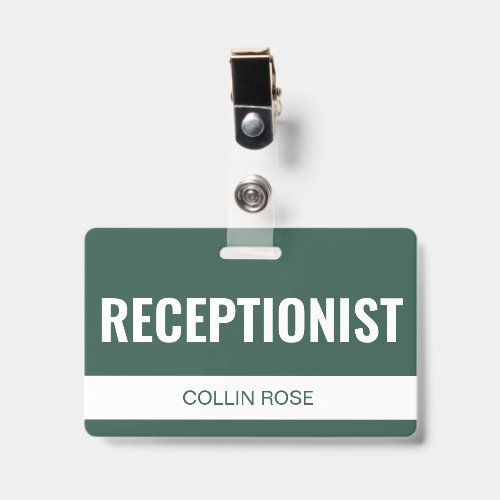 Dark Green Custom Hotel Receptionist Employee ID Badge