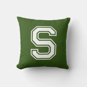 Dark Green Custom Initial Throw Pillow