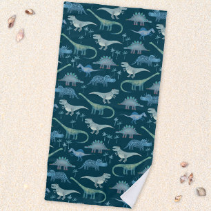 Dark Green Cute Dinosaur Pattern Beach Towel