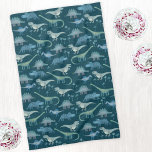 Dark Green Cute Dinosaur Pattern Kitchen Towel<br><div class="desc">Fun triceratops,  Tyrannosaurus rex,  diplodocus,  spinosaurus and stegosaurus pattern,  perfect for your favorite palaeontologist.</div>