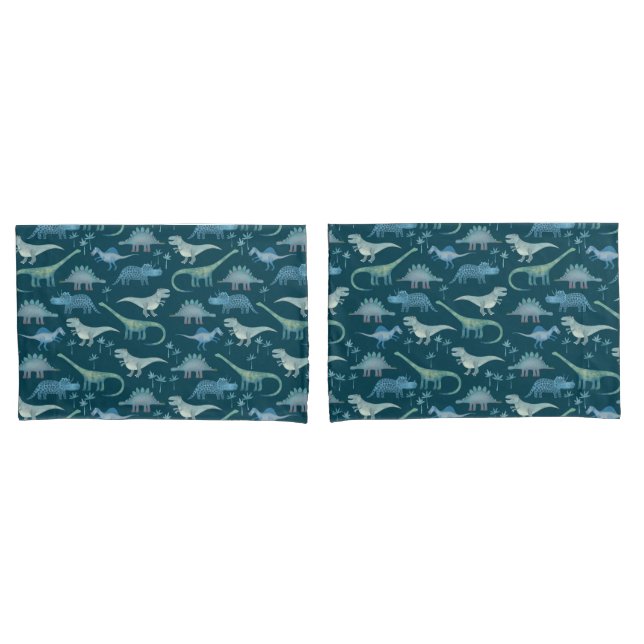Dark Green Cute Dinosaur Pattern Pillow Case (Front-Set)