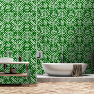 Dark Green Damask Color Peel and Stick Removable Wallpaper