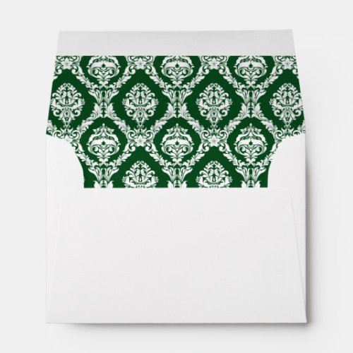 Dark Green Damask Lined Wedding Envelope