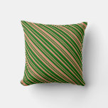 [ Thumbnail: Dark Green & Dark Salmon Colored Lines Pattern Throw Pillow ]