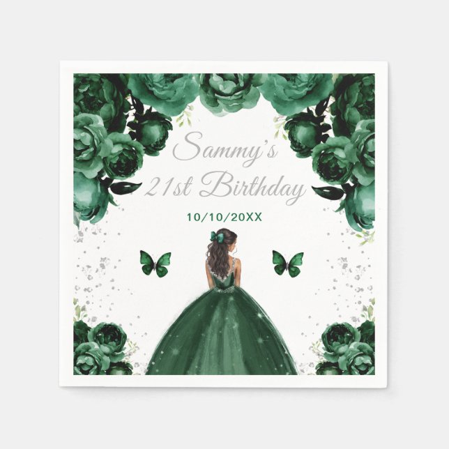 Dark Green Dark Skin Princess Birthday Party Napkins (Front)