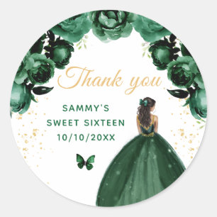 Dark Green Dark Skin Princess Sweet Sixteen Classic Round Sticker