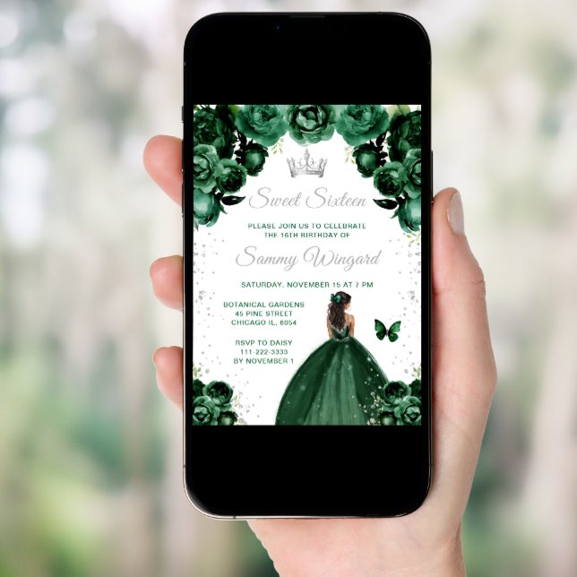 Dark Green Dark Skin Princess Sweet Sixteen Invitation (Front Digital)