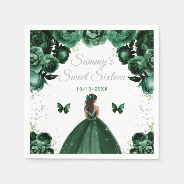 Dark Green Dark Skin Princess Sweet Sixteen Napkins (Front)
