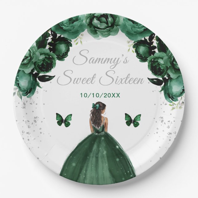 Dark Green Dark Skin Princess Sweet Sixteen Paper Plates (Front)