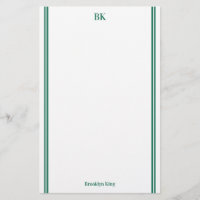 Dark Green Double Lines Monogram & Name