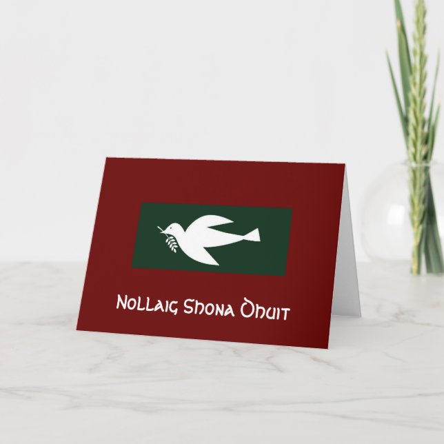 Dark Green Dove, Nollaig Shona Dhuit Holiday Card (Front)