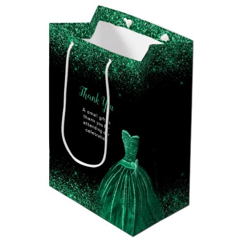 Dark Green Dress Faux Glitter Birthday Party Medium Gift Bag