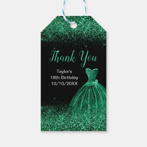 Dark Green Dress Faux Glitter Birthday Thank You Gift Tags