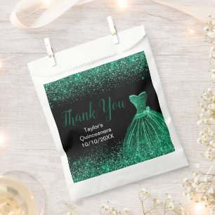 Dark Green Dress Faux Glitter Quinceanera Favor Bag