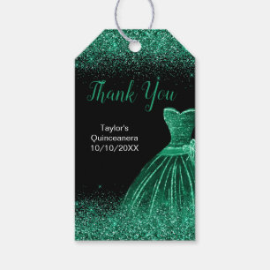 Dark Green Dress Faux Glitter Quinceanera Gift Tags