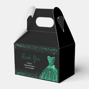 Dark Green Dress Faux Glitter Sweet 16 Birthday Favor Boxes