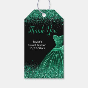 Dark Green Dress Faux Glitter Sweet 16 Birthday Gift Tags