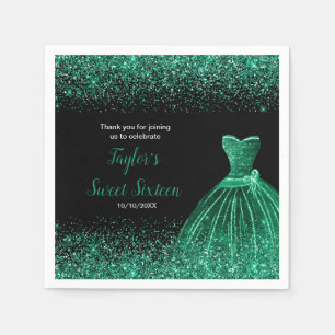 Dark Green Dress Faux Glitter Sweet 16 Birthday Napkins