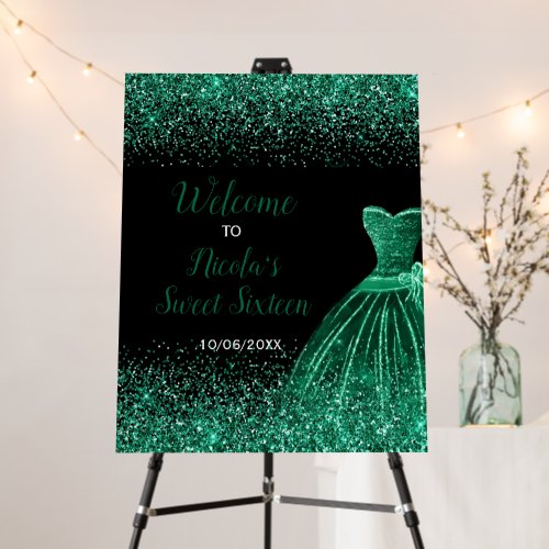 Dark Green Dress Faux Glitter Sweet 16 Welcome Foam Board