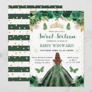 Dark Green Dress Red Haired Princess Sweet 16 Invitation