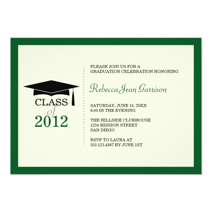 Dark green ecru cap tassel graduation announcement | Zazzle