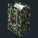 Dark Green Elegant Greenery Botanical Christmas  Medium Gift Bag<br><div class="desc">. Designed in timeless Christmas colors of rich reds, vibrant greens, and elegant ivory, this bag exudes holiday charm. The custom dark green background adds a touch of sophistication, making your gift truly stand out. This versatile gift bag is the perfect finishing touch to any present, regardless of your style...</div>