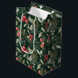 Dark Green Elegant Greenery Botanical Christmas  Medium Gift Bag<br><div class="desc">. Designed in timeless Christmas colors of rich reds, vibrant greens, and elegant ivory, this bag exudes holiday charm. The custom dark green background adds a touch of sophistication, making your gift truly stand out. This versatile gift bag is the perfect finishing touch to any present, regardless of your style...</div>