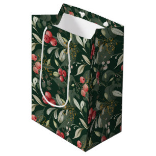 Dark Green Elegant Greenery Botanical Christmas Medium Gift Bag