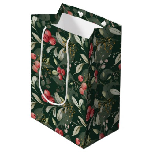 Dark Green Elegant Greenery Botanical Christmas  Medium Gift Bag