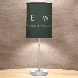 Dark Green Elegant Minimalist Monogram Name  Table Lamp