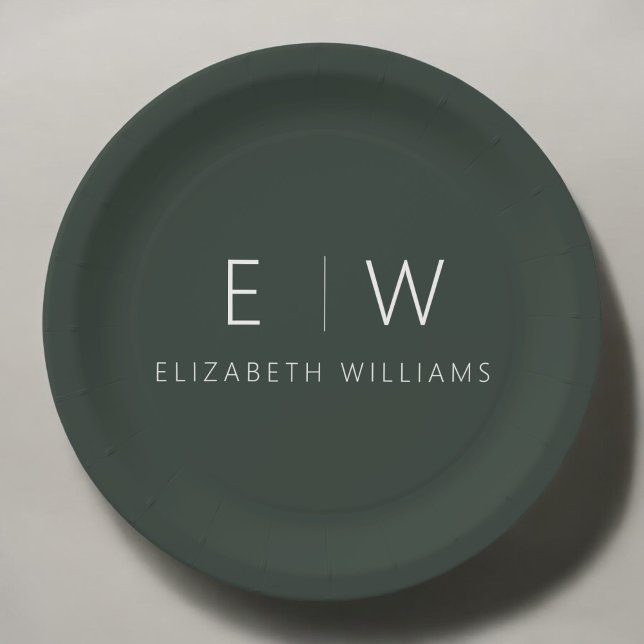 Dark Green Elegant Modern Minimalist Black White Paper Plates (Creator Uploaded)