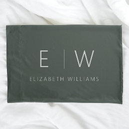 Dark Green Elegant Modern Minimalist Black White Pillow Case