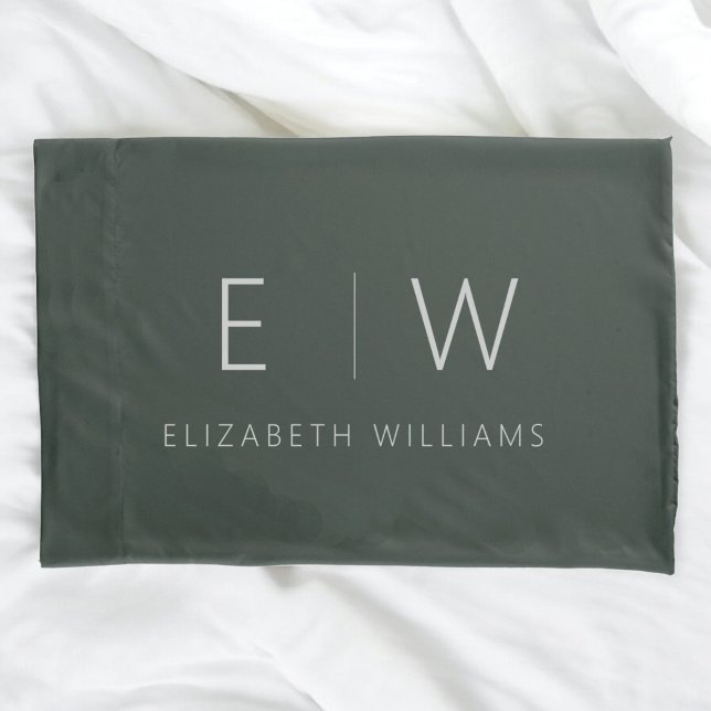 Dark Green Elegant Modern Minimalist Black White Pillow Case (Creator Uploaded)