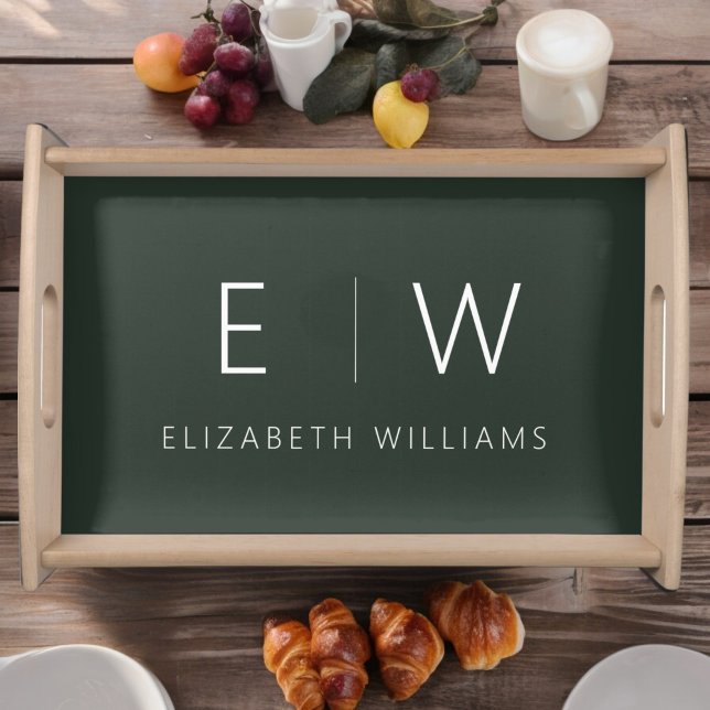 Dark Green Elegant Modern Minimalist Black White Serving Tray (Creator Uploaded)