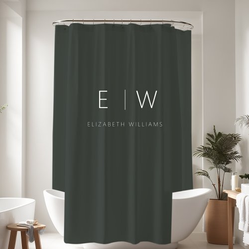 Dark Green Elegant Modern Minimalist Black White Shower Curtain