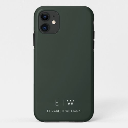 Dark Green Elegant Modern Minimalist Monogram Name iPhone 11 Case